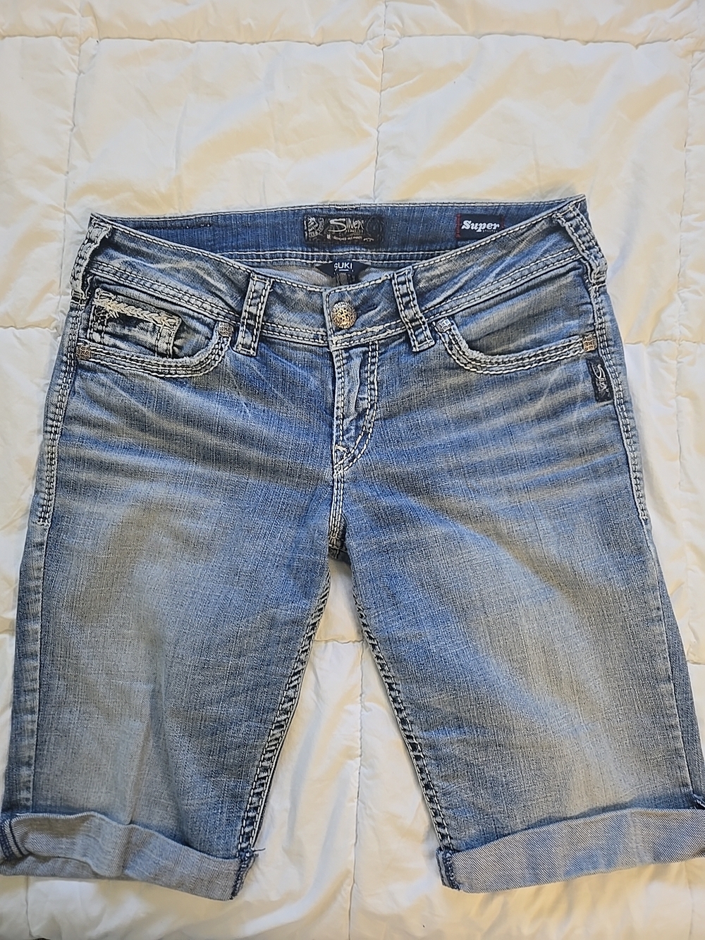 Silver Jeans Co Suki Bermuda Shorts Womens 29 Blue Denim Casual Super Stretch